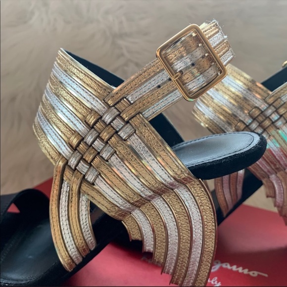 New! SALVATORE FERRAGAMO Lenny Mirror Sandals - Picture 15 of 16